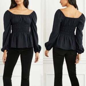 Hill House The Jade Smocked Peasant Top in Black Size XL